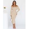 MEROKEETY Women’s Winter Off Shoulder Bodycon Sweater Dress 2026 Spring Formal Long Sleeve Elegant Club Party Midi Dresses(Apricot)