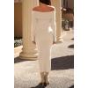 MEROKEETY Women’s Winter Off Shoulder Bodycon Sweater Dress 2026 Spring Formal Long Sleeve Elegant Club Party Midi Dresses(Apricot)