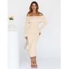 MEROKEETY Women’s Winter Off Shoulder Bodycon Sweater Dress 2026 Spring Formal Long Sleeve Elegant Club Party Midi Dresses(Beige)