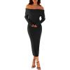 MEROKEETY Women’s Winter Off Shoulder Bodycon Sweater Dress 2026 Spring Formal Long Sleeve Elegant Club Party Midi Dresses(Black)