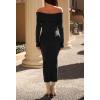MEROKEETY Women’s Winter Off Shoulder Bodycon Sweater Dress 2026 Spring Formal Long Sleeve Elegant Club Party Midi Dresses(Black)