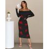 MEROKEETY Women’s Winter Off Shoulder Bodycon Sweater Dress 2026 Spring Formal Long Sleeve Elegant Club Party Midi Dresses(Blackrose)