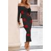 MEROKEETY Women’s Winter Off Shoulder Bodycon Sweater Dress 2026 Spring Formal Long Sleeve Elegant Club Party Midi Dresses(Blackrose)