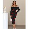MEROKEETY Women’s Winter Off Shoulder Bodycon Sweater Dress 2026 Spring Formal Long Sleeve Elegant Club Party Midi Dresses(Blackrose)
