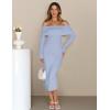 MEROKEETY Women’s Winter Off Shoulder Bodycon Sweater Dress 2026 Spring Formal Long Sleeve Elegant Club Party Midi Dresses(Blue)