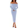 MEROKEETY Women’s Winter Off Shoulder Bodycon Sweater Dress 2026 Spring Formal Long Sleeve Elegant Club Party Midi Dresses(Blue)