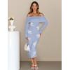 MEROKEETY Women’s Winter Off Shoulder Bodycon Sweater Dress 2026 Spring Formal Long Sleeve Elegant Club Party Midi Dresses(Bluewhite)