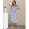 MEROKEETY Women’s Winter Off Shoulder Bodycon Sweater Dress 2026 Spring Formal Long Sleeve Elegant Club Party Midi Dresses(Bluewhite)
