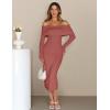 MEROKEETY Women’s Winter Off Shoulder Bodycon Sweater Dress 2026 Spring Formal Long Sleeve Elegant Club Party Midi Dresses(Brick)