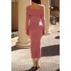 MEROKEETY Women’s Winter Off Shoulder Bodycon Sweater Dress 2026 Spring Formal Long Sleeve Elegant Club Party Midi Dresses(Brick)