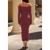 MEROKEETY Women’s Winter Off Shoulder Bodycon Sweater Dress 2026 Spring Formal Long Sleeve Elegant Club Party Midi Dresses(Burgundy)