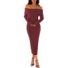 MEROKEETY Women’s Winter Off Shoulder Bodycon Sweater Dress 2026 Spring Formal Long Sleeve Elegant Club Party Midi Dresses(Burgundy)
