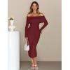 MEROKEETY Women’s Winter Off Shoulder Bodycon Sweater Dress 2026 Spring Formal Long Sleeve Elegant Club Party Midi Dresses(Burgundy)