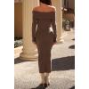 MEROKEETY Women’s Winter Off Shoulder Bodycon Sweater Dress 2026 Spring Formal Long Sleeve Elegant Club Party Midi Dresses(Coffee)