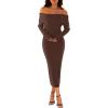 MEROKEETY Women’s Winter Off Shoulder Bodycon Sweater Dress 2026 Spring Formal Long Sleeve Elegant Club Party Midi Dresses(Coffee)
