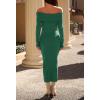 MEROKEETY Women’s Winter Off Shoulder Bodycon Sweater Dress 2026 Spring Formal Long Sleeve Elegant Club Party Midi Dresses(Darkgreen)