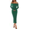 MEROKEETY Women’s Winter Off Shoulder Bodycon Sweater Dress 2026 Spring Formal Long Sleeve Elegant Club Party Midi Dresses(Darkgreen)