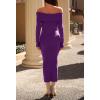 MEROKEETY Women’s Winter Off Shoulder Bodycon Sweater Dress 2026 Spring Formal Long Sleeve Elegant Club Party Midi Dresses(Darkpurple)