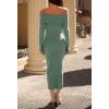 MEROKEETY Women’s Winter Off Shoulder Bodycon Sweater Dress 2026 Spring Formal Long Sleeve Elegant Club Party Midi Dresses(Dustygreen)