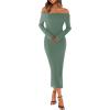 MEROKEETY Women’s Winter Off Shoulder Bodycon Sweater Dress 2026 Spring Formal Long Sleeve Elegant Club Party Midi Dresses(Dustygreen)