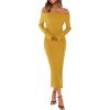 MEROKEETY Women’s Winter Off Shoulder Bodycon Sweater Dress 2026 Spring Formal Long Sleeve Elegant Club Party Midi Dresses(Ginger)
