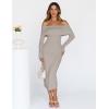 MEROKEETY Women’s Winter Off Shoulder Bodycon Sweater Dress 2026 Spring Formal Long Sleeve Elegant Club Party Midi Dresses(Gray)