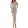 MEROKEETY Women’s Winter Off Shoulder Bodycon Sweater Dress 2026 Spring Formal Long Sleeve Elegant Club Party Midi Dresses(Gray)
