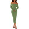 MEROKEETY Women’s Winter Off Shoulder Bodycon Sweater Dress 2026 Spring Formal Long Sleeve Elegant Club Party Midi Dresses(Green)