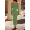 MEROKEETY Women’s Winter Off Shoulder Bodycon Sweater Dress 2026 Spring Formal Long Sleeve Elegant Club Party Midi Dresses(Green)
