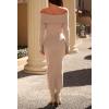 MEROKEETY Women’s Winter Off Shoulder Bodycon Sweater Dress 2026 Spring Formal Long Sleeve Elegant Club Party Midi Dresses(Khaki)