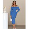 MEROKEETY Women’s Winter Off Shoulder Bodycon Sweater Dress 2026 Spring Formal Long Sleeve Elegant Club Party Midi Dresses(Lakeblue)