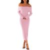 MEROKEETY Women’s Winter Off Shoulder Bodycon Sweater Dress 2026 Spring Formal Long Sleeve Elegant Club Party Midi Dresses(Lightpink)