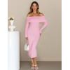 MEROKEETY Women’s Winter Off Shoulder Bodycon Sweater Dress 2026 Spring Formal Long Sleeve Elegant Club Party Midi Dresses(Lightpink)