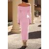 MEROKEETY Women’s Winter Off Shoulder Bodycon Sweater Dress 2026 Spring Formal Long Sleeve Elegant Club Party Midi Dresses(Lightpink)