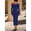 MEROKEETY Women’s Winter Off Shoulder Bodycon Sweater Dress 2026 Spring Formal Long Sleeve Elegant Club Party Midi Dresses(Navy)