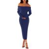 MEROKEETY Women’s Winter Off Shoulder Bodycon Sweater Dress 2026 Spring Formal Long Sleeve Elegant Club Party Midi Dresses(Navy)