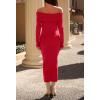 MEROKEETY Women’s Winter Off Shoulder Bodycon Sweater Dress 2026 Spring Formal Long Sleeve Elegant Club Party Midi Dresses(Red)