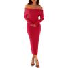 MEROKEETY Women’s Winter Off Shoulder Bodycon Sweater Dress 2026 Spring Formal Long Sleeve Elegant Club Party Midi Dresses(Red)
