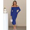 MEROKEETY Women’s Winter Off Shoulder Bodycon Sweater Dress 2026 Spring Formal Long Sleeve Elegant Club Party Midi Dresses(Royalblue)