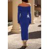 MEROKEETY Women’s Winter Off Shoulder Bodycon Sweater Dress 2026 Spring Formal Long Sleeve Elegant Club Party Midi Dresses(Royalblue)