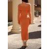 MEROKEETY Women’s Winter Off Shoulder Bodycon Sweater Dress 2026 Spring Formal Long Sleeve Elegant Club Party Midi Dresses(Rust)