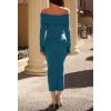 MEROKEETY Women’s Winter Off Shoulder Bodycon Sweater Dress 2026 Spring Formal Long Sleeve Elegant Club Party Midi Dresses(Teal)
