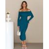 MEROKEETY Women’s Winter Off Shoulder Bodycon Sweater Dress 2026 Spring Formal Long Sleeve Elegant Club Party Midi Dresses(Teal)