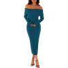 MEROKEETY Women’s Winter Off Shoulder Bodycon Sweater Dress 2026 Spring Formal Long Sleeve Elegant Club Party Midi Dresses(Teal)
