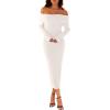 MEROKEETY Women’s Winter Off Shoulder Bodycon Sweater Dress 2026 Spring Formal Long Sleeve Elegant Club Party Midi Dresses(White)
