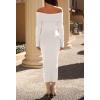 MEROKEETY Women’s Winter Off Shoulder Bodycon Sweater Dress 2026 Spring Formal Long Sleeve Elegant Club Party Midi Dresses(White)