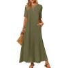 MEROKEETY Summer Spring Maxi Dresses for Women 2026 Beach Vacation Casual Short Sleeve Long T Shirt Sundress with Pockets(Armygreen)