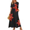 MEROKEETY Summer Spring Maxi Dresses for Women 2026 Beach Vacation Casual Short Sleeve Long T Shirt Sundress with Pockets(Blackfloral)
