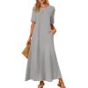 MEROKEETY Summer Spring Maxi Dresses for Women 2026 Beach Vacation Casual Short Sleeve Long T Shirt Sundress with Pockets(Heathergrey)
