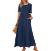 MEROKEETY Summer Spring Maxi Dresses for Women 2026 Beach Vacation Casual Short Sleeve Long T Shirt Sundress with Pockets(Navycombo)